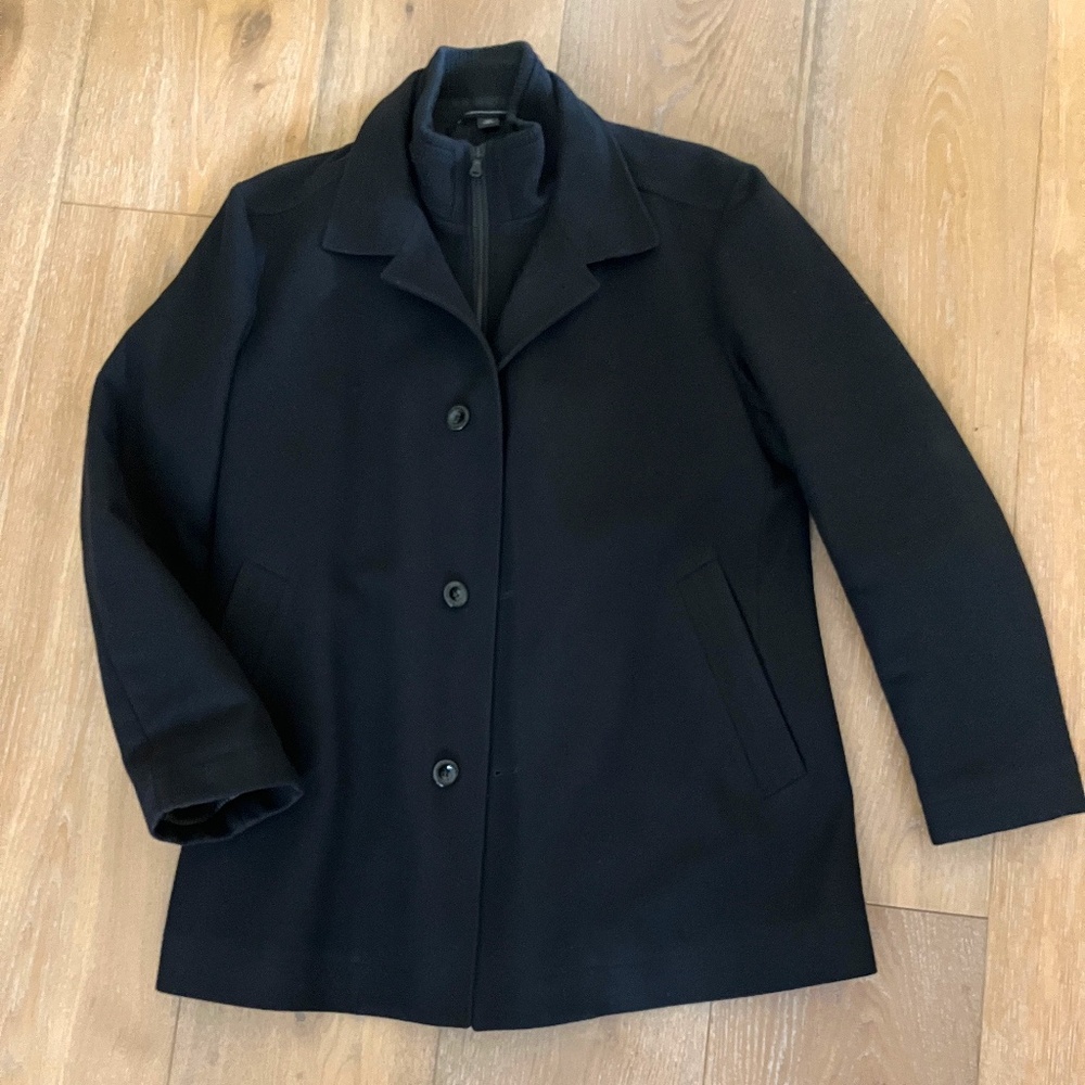 HUGO BOSS Mens Wool Blend Zipped Dark Navy Car Coat 42R